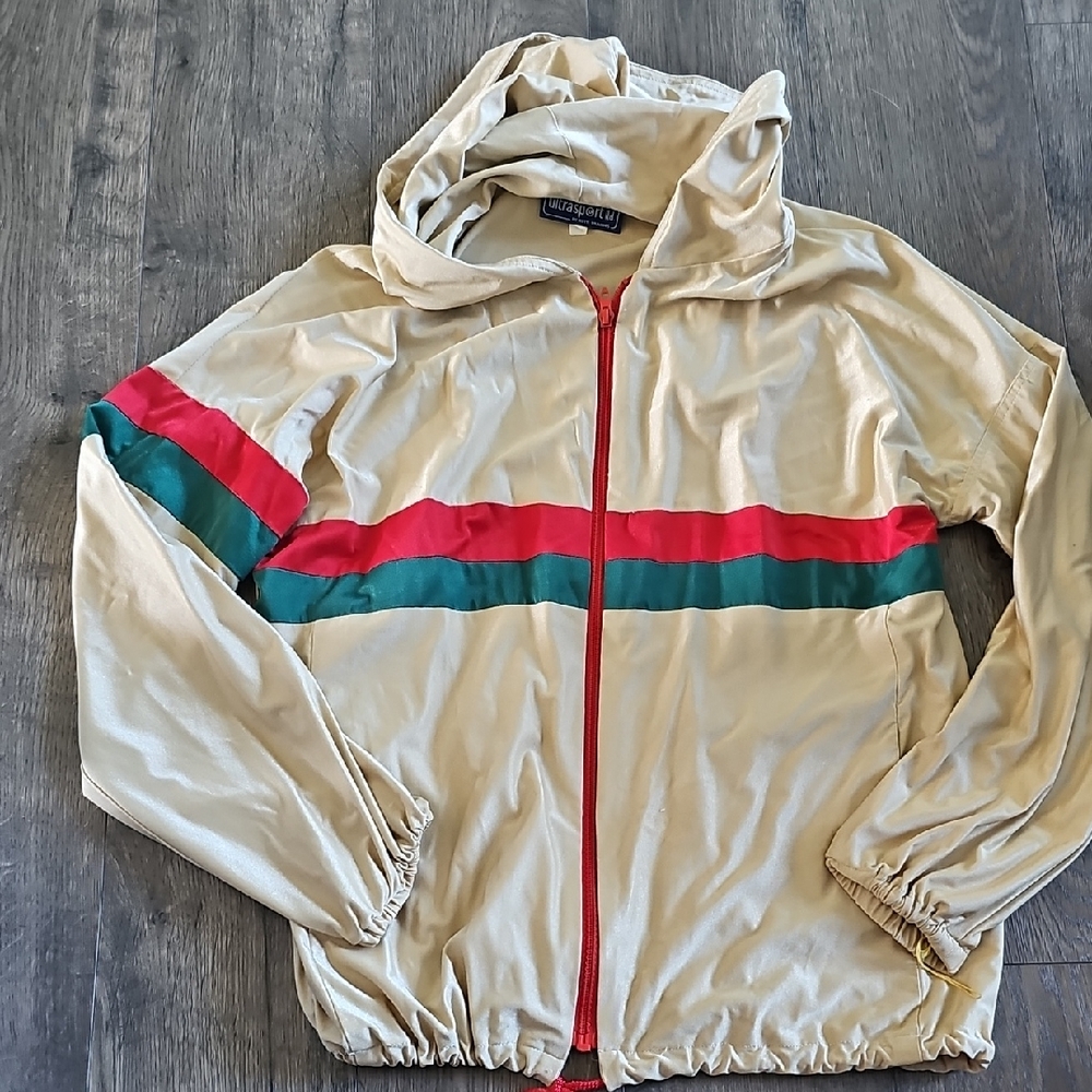Ultrasport Windbreaker Retro Jacket Stripes Medium Lightweight  Gold